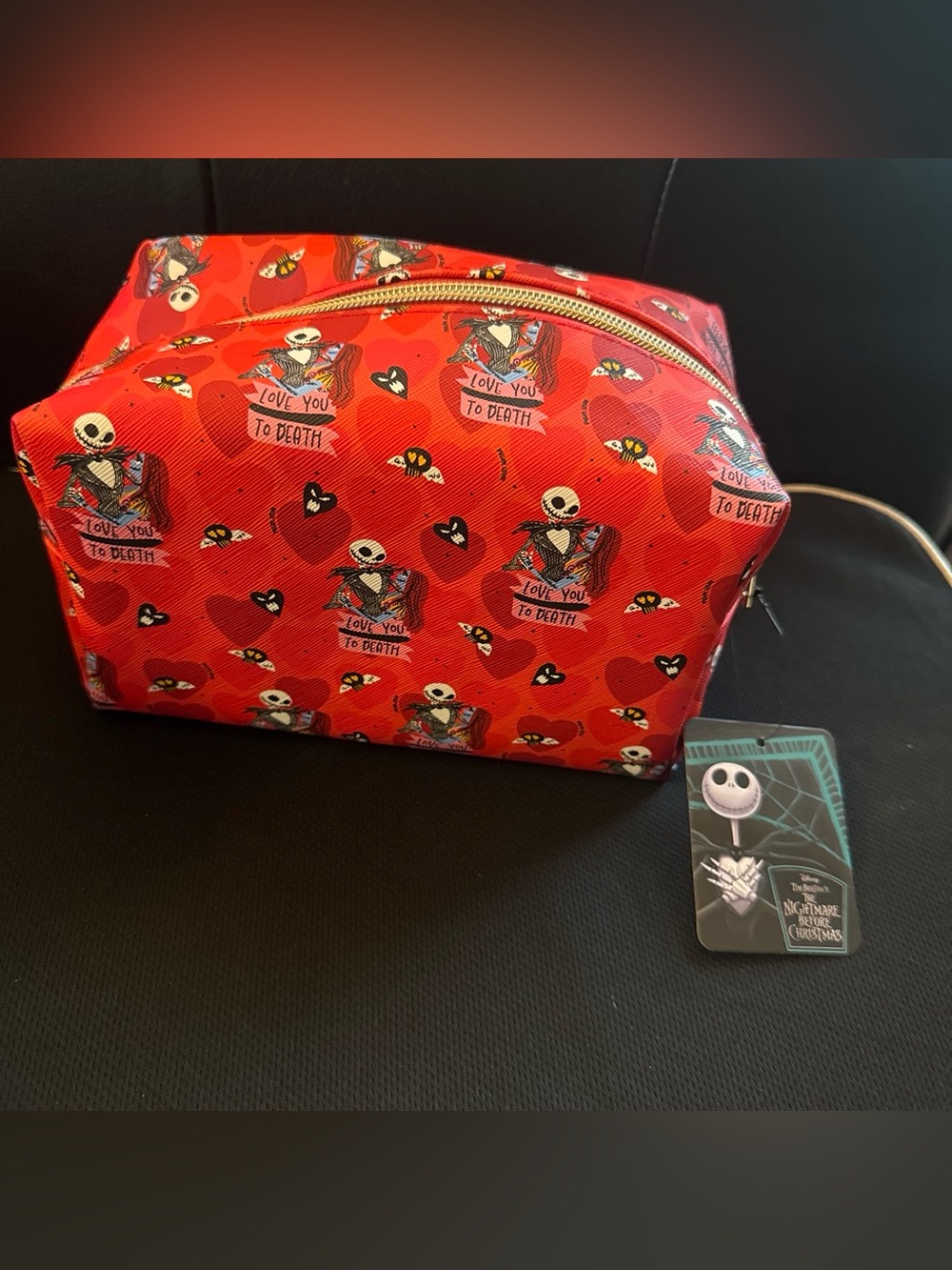 Disney Red Nightmare Before Christmas 'Love You To Death' Cosmetic Bag